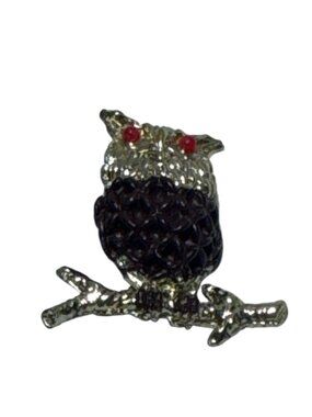 Vintage Owl Brooch Gold-Tone Red Eyes Brown Body Fashion Jewelry